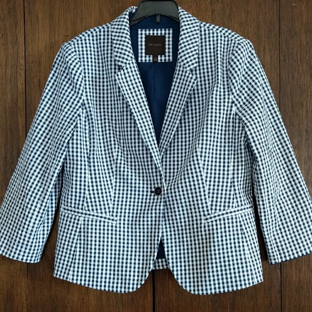 The Limited Navy and White Gingham Blazer
